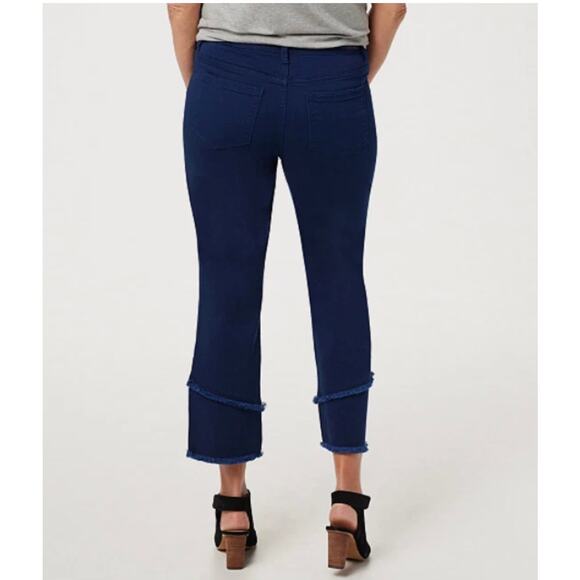 Dennis by Dennis Basso Women’s 6 Navy Blue Straight Crop Twill Pant Fray Hem NWT - Picture 2 of 8